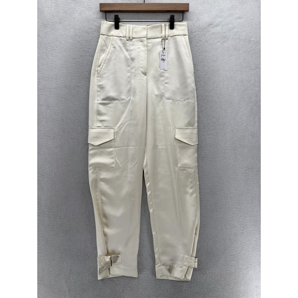 Express Super High Rise Satin Cargo Pants Womens 0 White Buckle Hem Pockets NWT